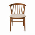 Chaise de salle à manger à dossier arrondi marron en hévéa massif avec assise beige en polyester 48 x 54 x 86 cm