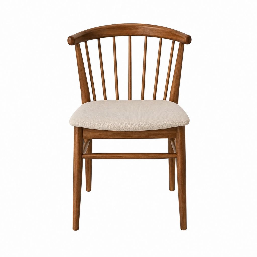 Chaise de salle à manger à dossier arrondi marron en hévéa massif avec assise beige en polyester 48 x 54 x 86 cm