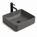 Ensemble vasque à poser carrée gris anthracite en béton 40 x 40 x 14.5 cm avec robinet noir