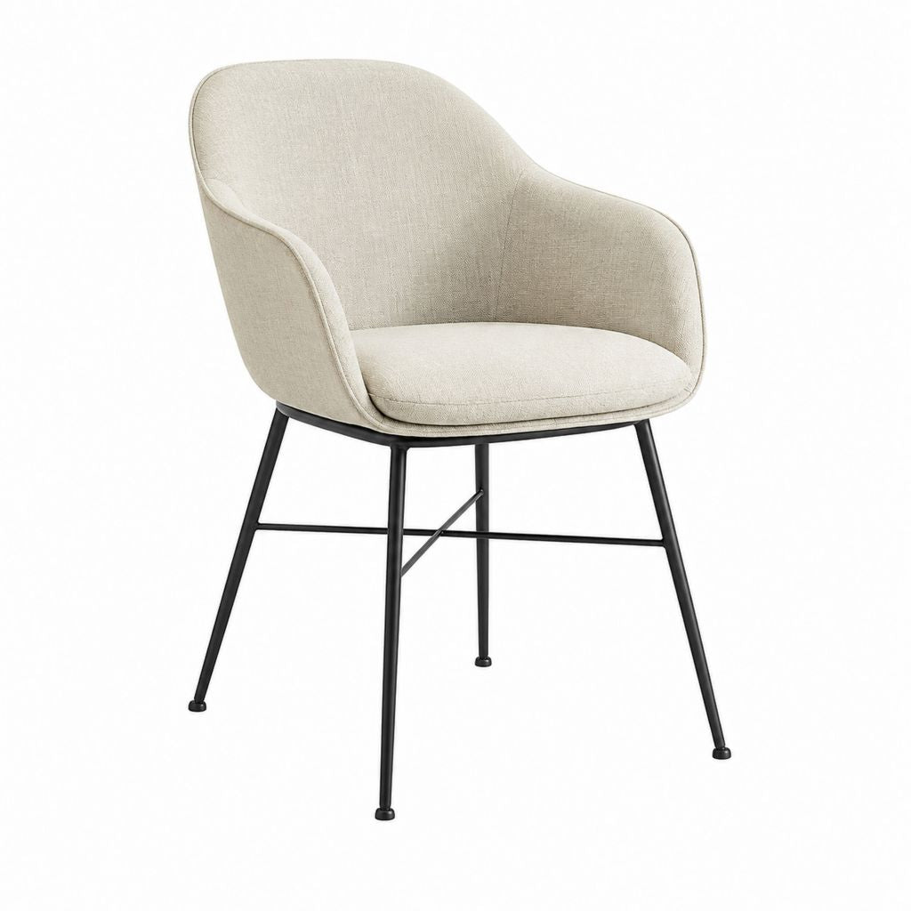 Chaise de salle à manger avec accoudoirs beige en polyester et acier noir 82 x 58 x 61 cm