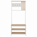 Meuble d'entrée avec porte-manteaux blanc et bambou 80 x 35 x 190 cm