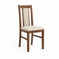 Chaise de salle à manger marron en hévéa massif avec assise et dossier rembourrés beige 45 x 52 x 100 cm