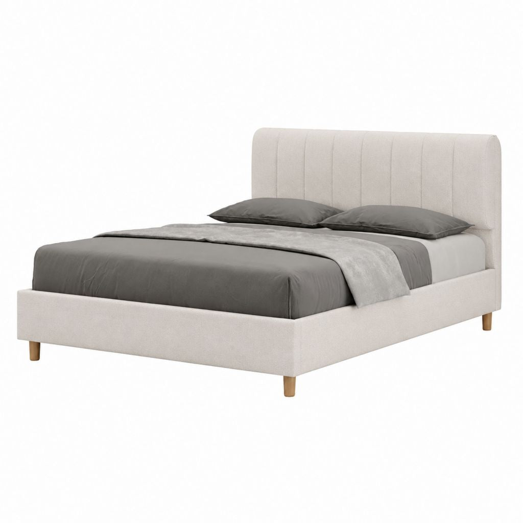 Lit coffre 160 x 200 cm beige en polyester avec tête de lit capitonnée