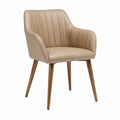 Chaise de salle à manger taupe en microfibre polyester avec accoudoirs et pieds en bois massif 58 x 61 x 85 cm