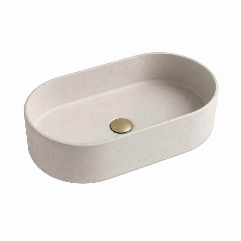 Lavabo à poser ovale beige en résine minérale 60 x 35 x 15 cm