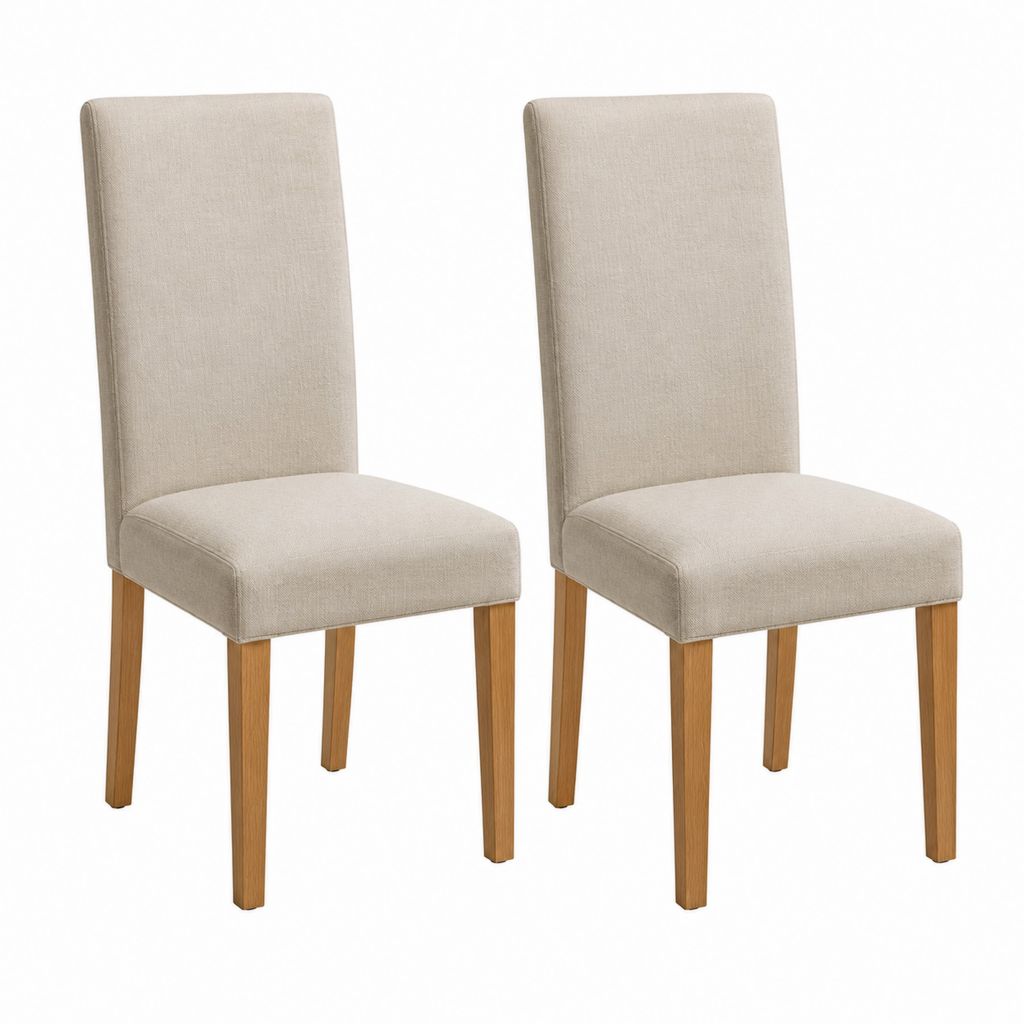 Lot de 2 chaises de salle à manger beige en polyester et hévéa massif 43 x 55 x 100 cm
