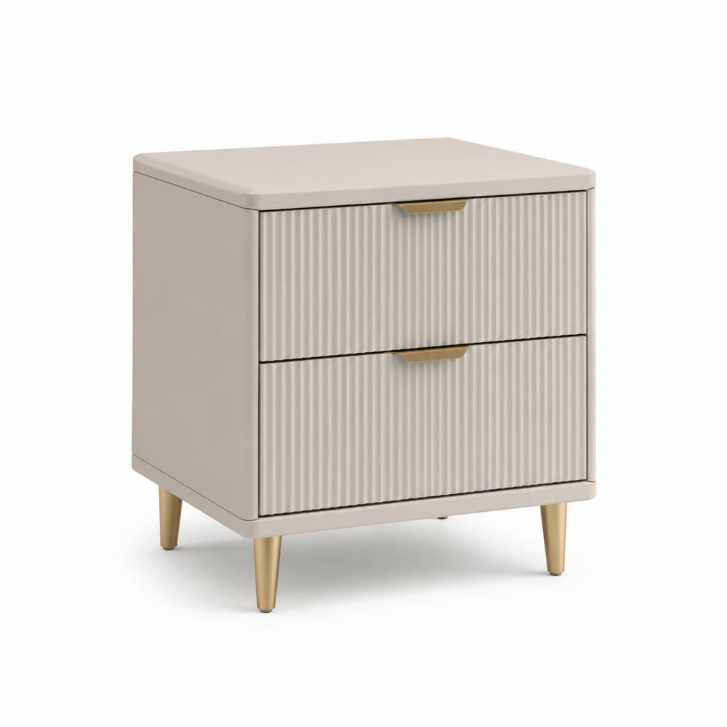Table de chevet 2 tiroirs beige en panneaux MDF 50 x 40 x 60 cm