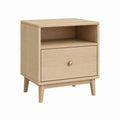 Table de chevet chêne clair en MDF plaqué chêne avec tiroir et niche ouverte 45 x 40 x 60 cm