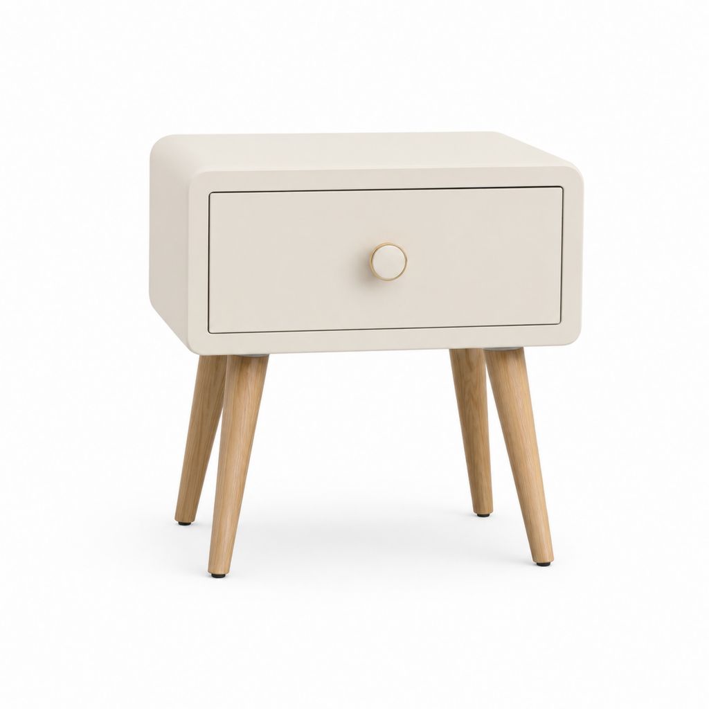 Table de chevet à 1 tiroir blanc cassé en MDF et bois massif 45 x 35 x 60 cm