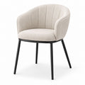 Fauteuil de salle à manger beige en polyester bouclette avec piètement en acier noir 58 x 58 x 80 cm