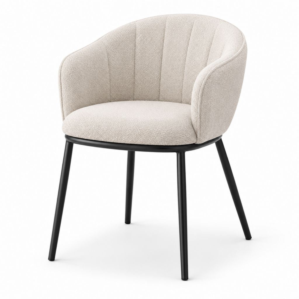Fauteuil de salle à manger beige en polyester bouclette avec piètement en acier noir 58 x 58 x 80 cm