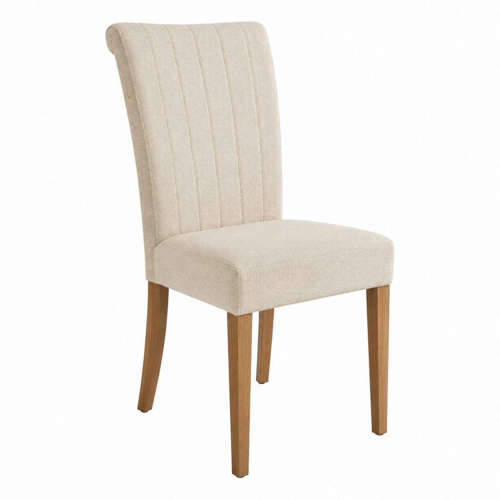 Chaise de salle à manger beige en polyester et hévéa massif dossier rectangulaire 47 x 60 x 98 cm