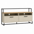 Meuble TV 2 portes beige et chêne en panneaux de particules avec structure en acier 140 x 40 x 75 cm
