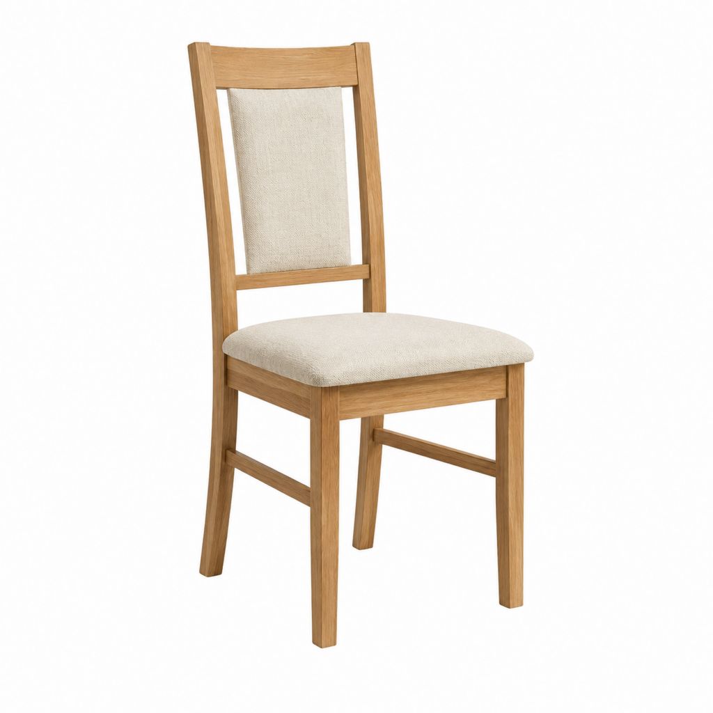 Chaise de salle à manger en chêne massif naturel et polyester beige rectangulaire 45 x 55 x 100 cm