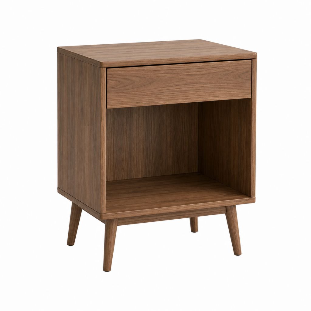 Table de chevet 1 tiroir avec niche noyer MDF plaqué rectangulaire 45 x 40 x 60 cm