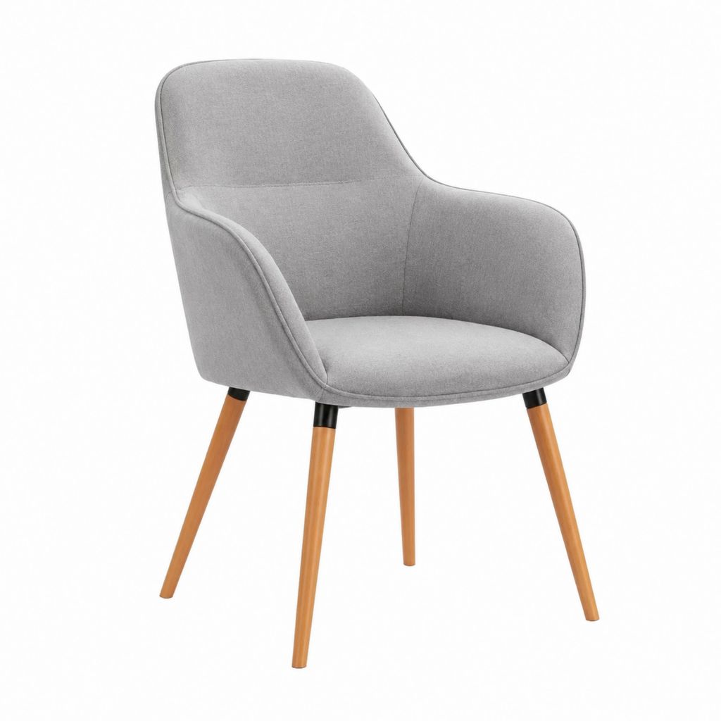 Chaise de salle à manger à accoudoirs gris en polyester avec pieds en bois massif 57 x 60 x 82 cm