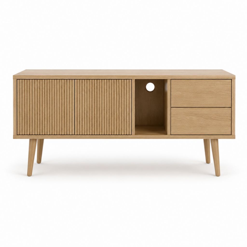 Meuble TV en chêne naturel avec portes rainurées 160 x 40 x 75 cm