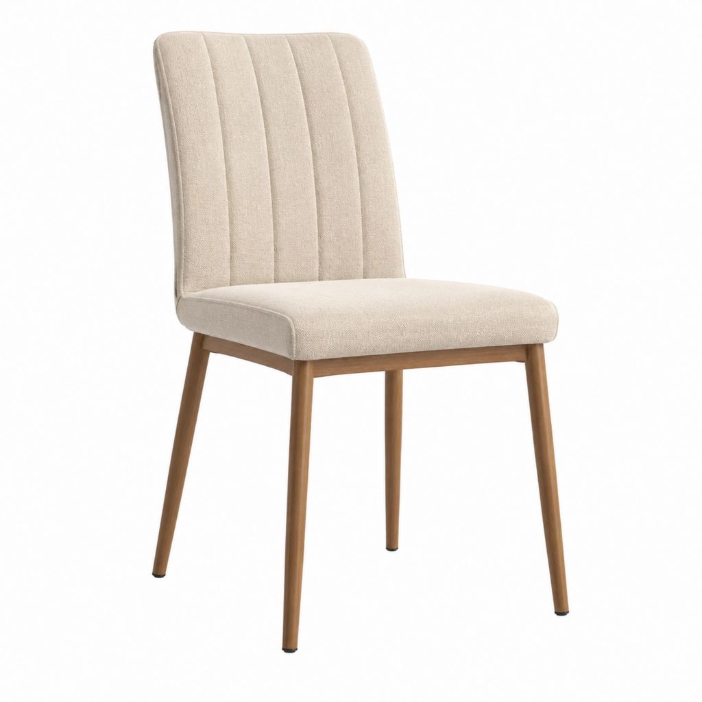 Chaise de salle à manger beige en polyester et bois massif 48 x 61 x 90 cm