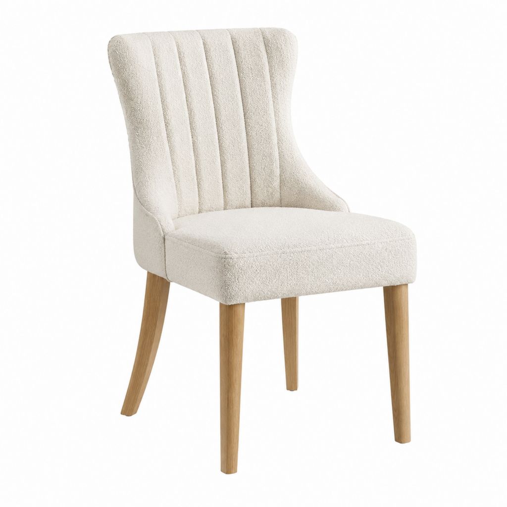 Chaise de salle à manger beige en polyester bouclette avec pieds en bois massif 52 x 62 x 95 cm