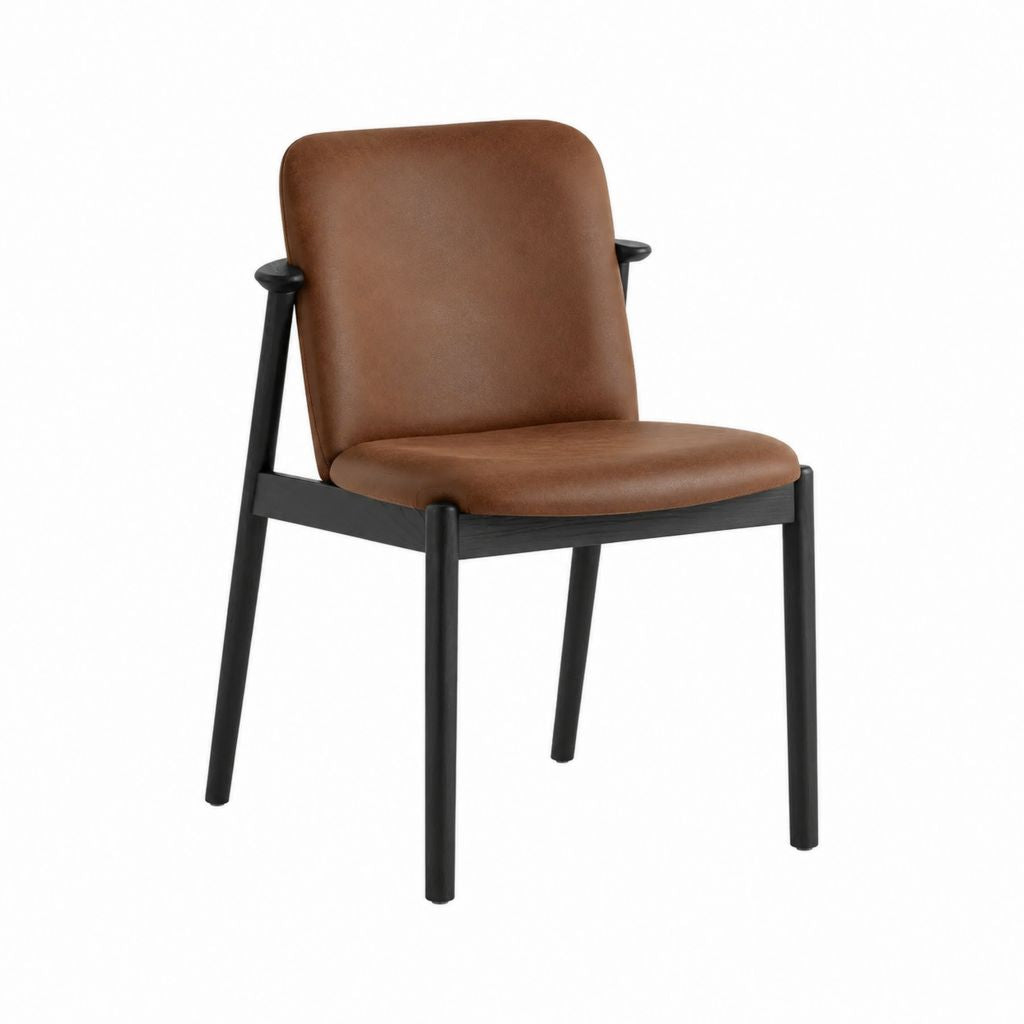 Chaise de salle à manger marron en similicuir PU et hêtre massif noir 52 x 58 x 82 cm