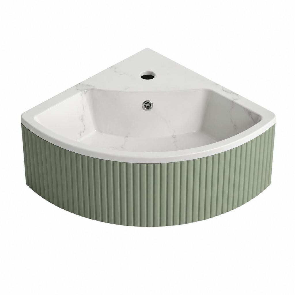 Lavabo d'angle suspendu vert et blanc en céramique effet marbre 60 x 60 x 20 cm