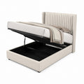 Lit coffre 160 x 200 cm beige en polyester avec tête de lit capitonnée